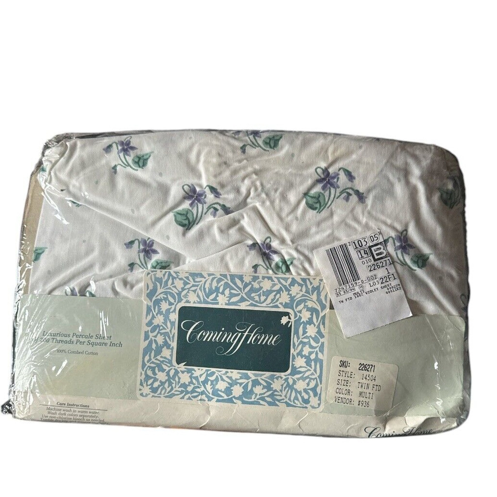 Vintage Woolworth Coming Home Twin White Purple Floral Fitted Sheet New Sealed